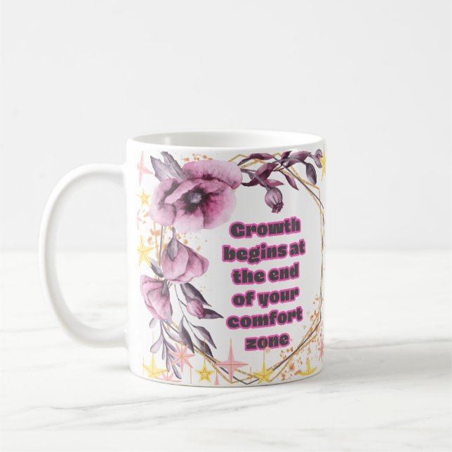 Comfort Zone Growth - Motivational Floral Mug (Left)