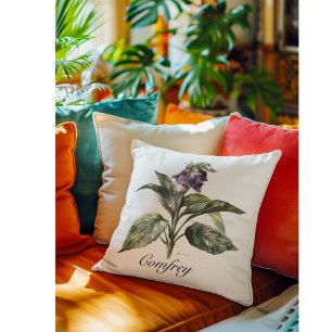 comfrey in purple and green watercolor cushion