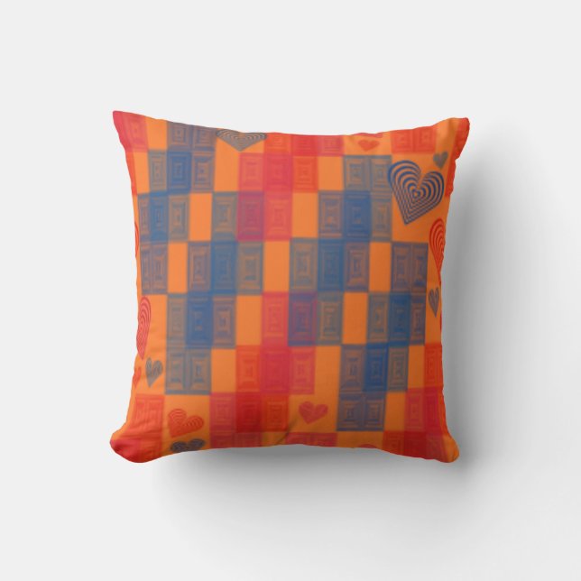 COMFY THROW PILLOWS - ORANGE BLUE HEARTS DESIGNER (Front)