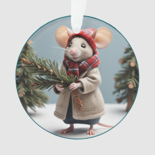 Comfy Winter Lady Mouse Christmas Ornament