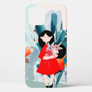 Comic art girl in forest iPhone 12 case
