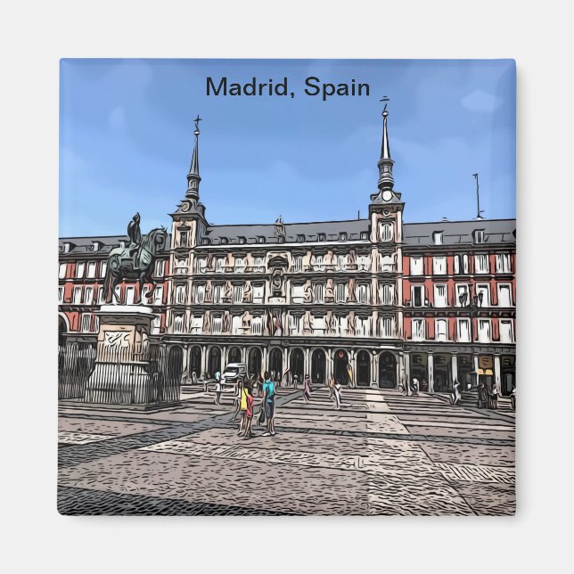 Comic Art of a plaza in Madrid, Spain magnet (Front)