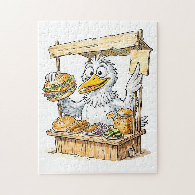 Comic Bird at Fish Stand Jigsaw Puzzle (Vertical)