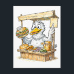 Comic Bird at Fish Stand Postcard<br><div class="desc">A cheerful coastal bird runs a small fish‑sandwich stand,  surrounded by snacks,  crates and maritime charm. This comic‑style illustration blends seaside humor with quirky character design,  perfect for coastal décor,  fun gifts and nautical‑themed collections.</div>