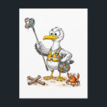 Comic Bird Beach Cleanup Crew Postcard<br><div class="desc">A dedicated coastal bird collects trash along the shoreline,  supported by helpful crabs carrying debris. This comic‑style scene mixes environmental awareness with charming humor,  ideal for coastal décor,  nature themes and quirky character art.</div>