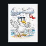Comic Bird Beach Wind Check Postcard<br><div class="desc">A focused coastal bird measures the wind at the beach,  feathers fluttering as it studies the breeze with comic determination. This playful maritime illustration blends seaside atmosphere with quirky humor,  perfect for coastal décor and whimsical character art.</div>