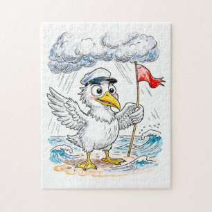 Comic Bird Beach Wind Check Postcard Jigsaw Puzzle