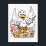 Comic Bird Shipyard Worker Postcard<br><div class="desc">A hardworking coastal bird assists in shipyard duties,  surrounded by tools,  planks and maritime equipment. This comic‑style illustration blends nautical craftsmanship with playful charm,  perfect for fans of coastal industry themes and quirky character art.</div>