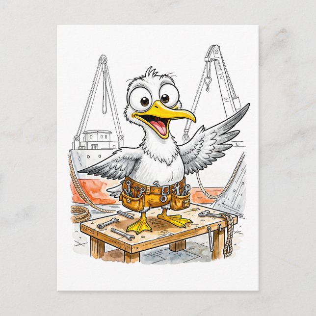 Comic Bird Shipyard Worker Postcard (Front)