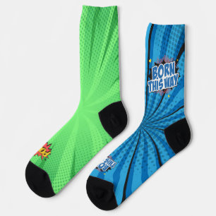 Comic Blue BTW Green POW Socks