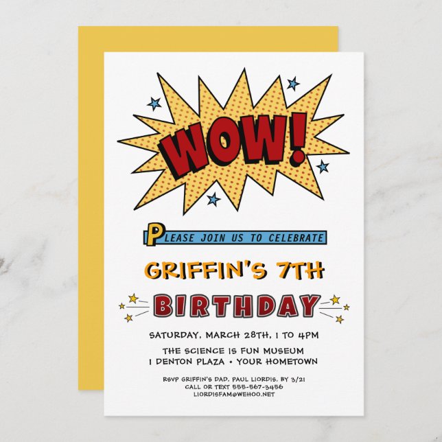 Comic Book 7TH or Any Birthday Party Invitation (Front/Back)