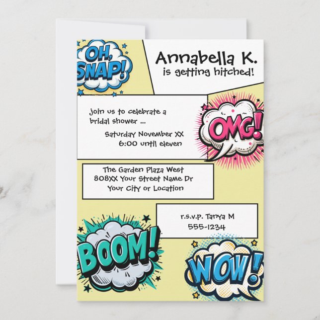 Comic Book Action Speech Bubbles Invitation (Front)