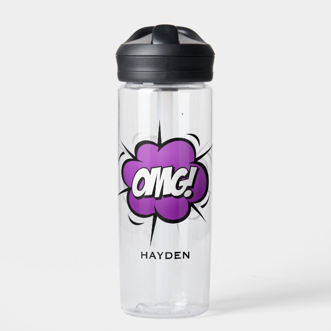 Comic Book Art OMG Exclamation Personalised Water Bottle (Front)