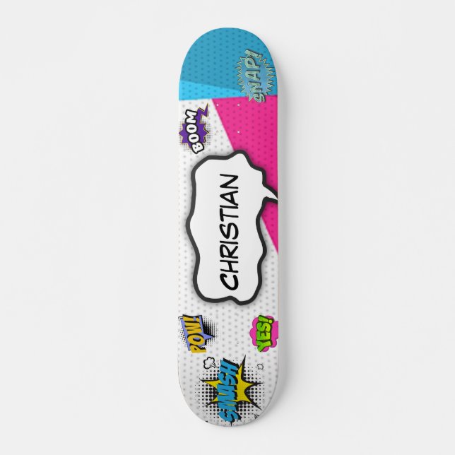 Comic Book Art Pop Fun Skateboard (Front)