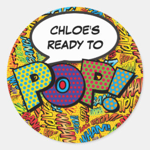 Comic Book Baby Shower Sprinkle Ready to POP Classic Round Sticker