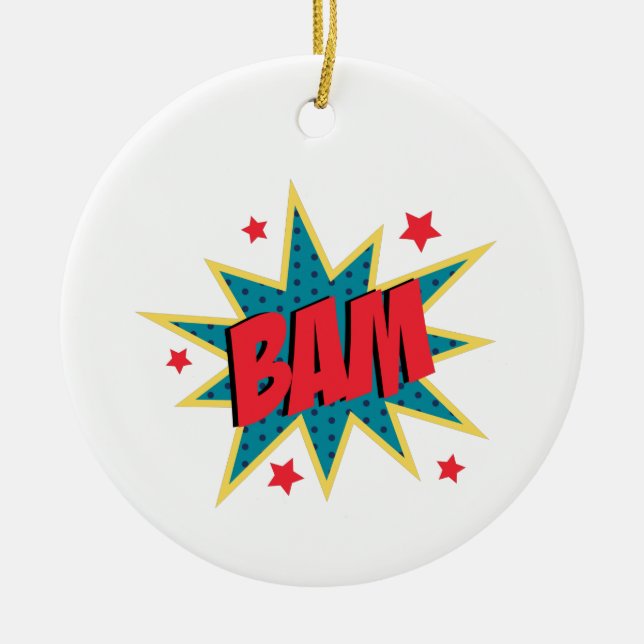 Comic Book Bam Ceramic Tree Decoration (Front)