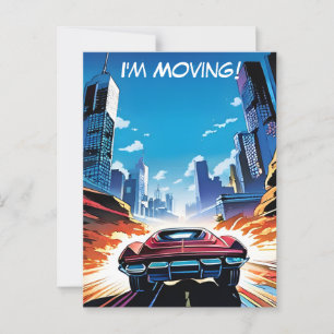 Comic Book Car Going Fast New Address Postcard