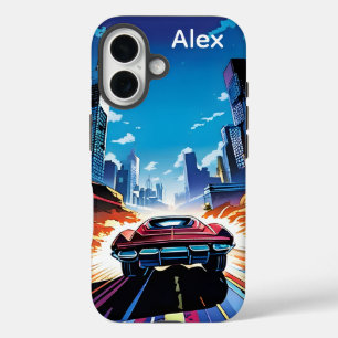 Comic Book Car Going Fast Personalised iPhone 16 Case