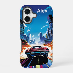 Comic Book Car Going Fast Personalised iPhone 16 Case