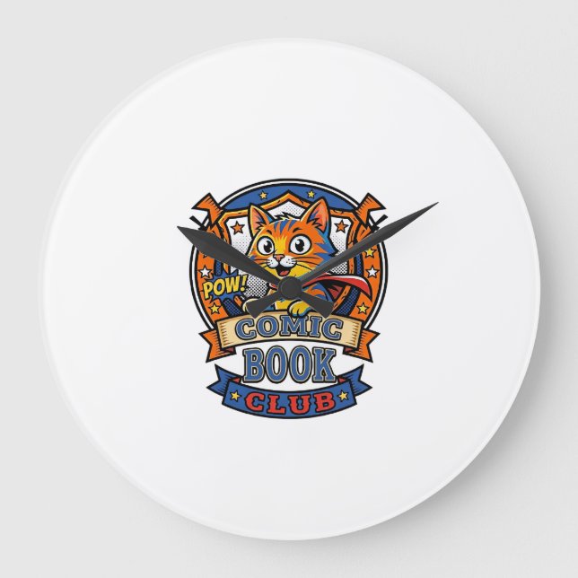 Comic Book Cat Cat Mum Gift Idea - Comic Book Cat  Large Clock (Front)