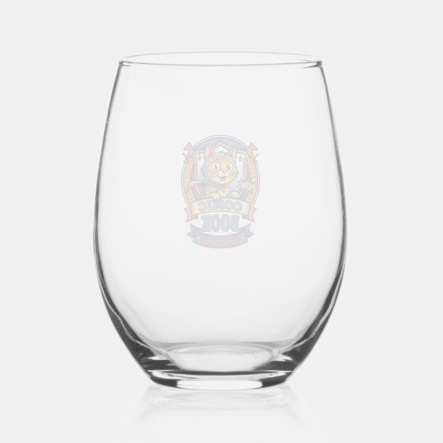 Comic Book Cat Cat Mum Gift Idea - Comic Book Cat  Stemless Wine Glass (Front)