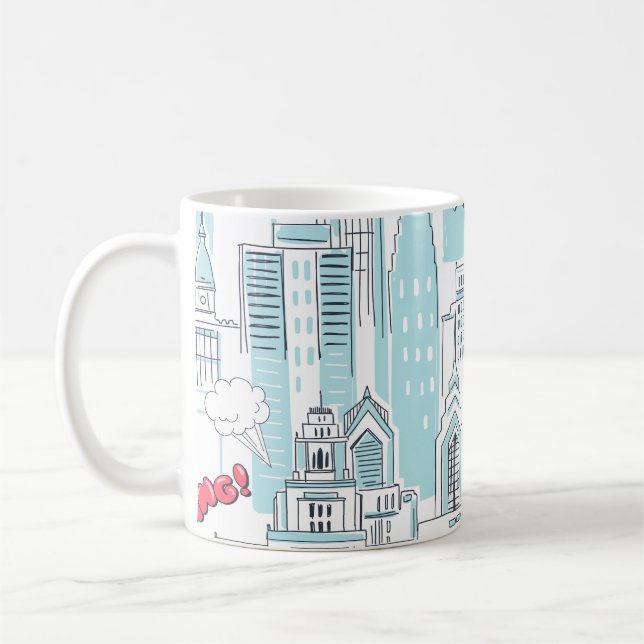 Comic book city: vintage pattern coffee mug (Left)