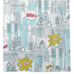 Comic book city: vintage pattern shower curtain