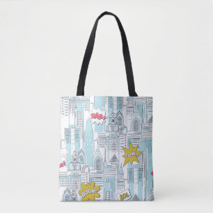 Comic book city: vintage pattern tote bag