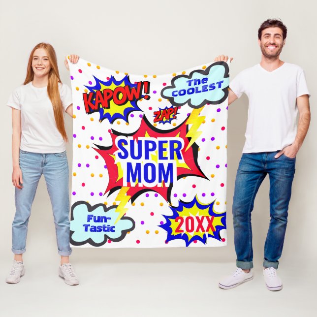  Comic Book Coolest Super Mum Stats Funtastic Fleece Blanket (In Situ)