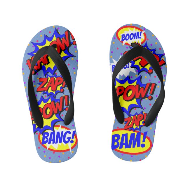 Comic Book Custom Speech Bubbles Colourful Dots Kid's Jandals (Footbed)