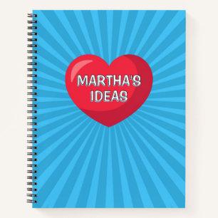 Comic book cute heart  personalised name notebook 