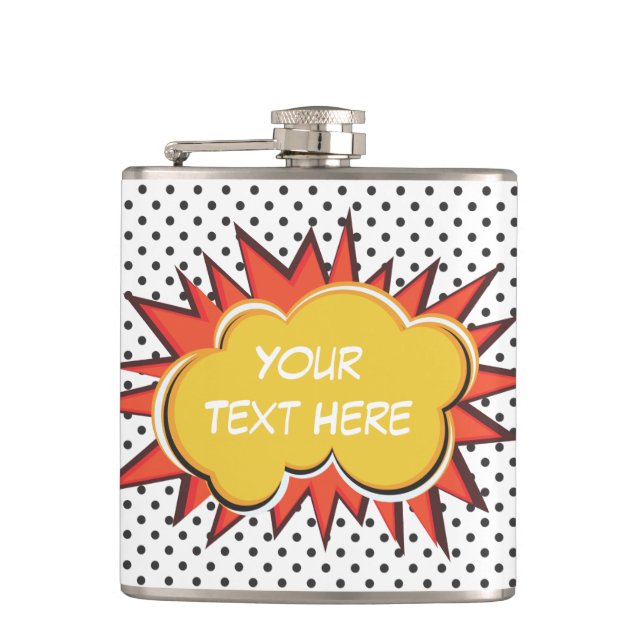 Comic Book Explosion Custom Text Bubble Hip Flask (Front)