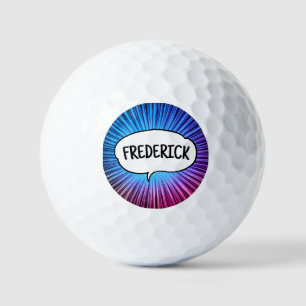 Comic book explosion personalised name trendy golf balls