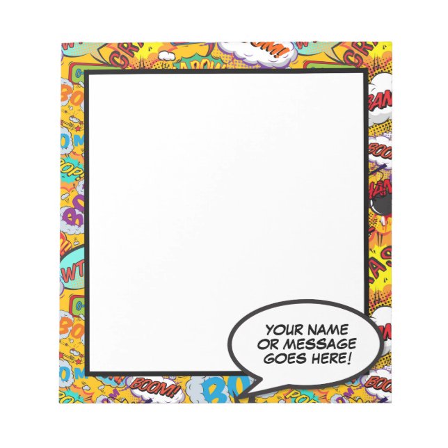 Comic Book Fun Speech Bubble Name Message Notepad (Front)