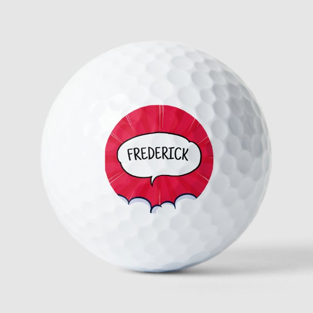 Comic book funny personalised name trendy  golf balls (Front)