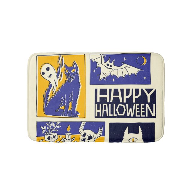 Comic Book Halloween Illustration Bath Mat (Front)