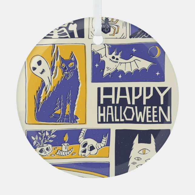Comic Book Halloween Illustration Glass Tree Decoration (Front)