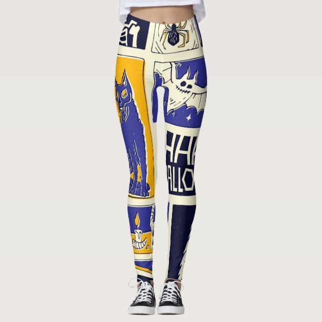 Comic Book Halloween Illustration Leggings (Front)