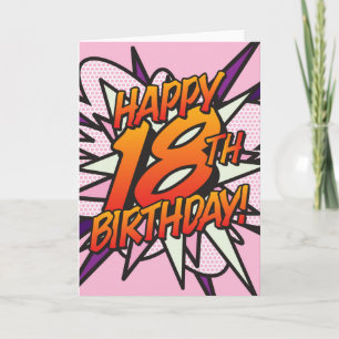 Comic Book HAPPY 18TH BIRTHDAY! pink Card