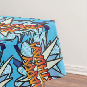 Comic Book HAPPY BIRTHDAY! blue table cloth