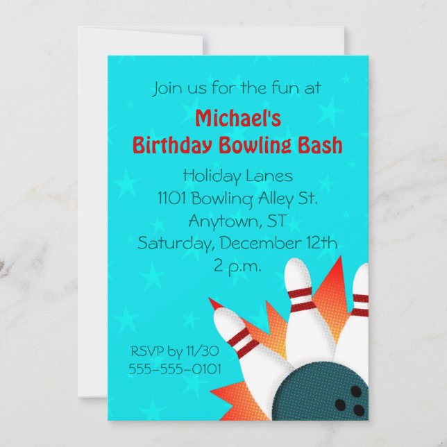Comic Book Illustration Bowling Party Invitation (Front)