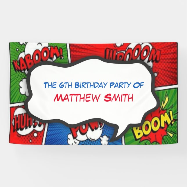 Comic Book Magazine Style Kids Birthday Party  Banner (Horizontal)