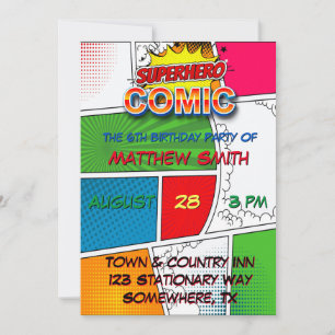 Comic Book Magazine Style Kids Birthday Party  Invitation