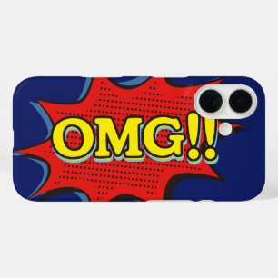 Comic Book OMG Exclamation Speech Bubble Blue iPhone 16 Case