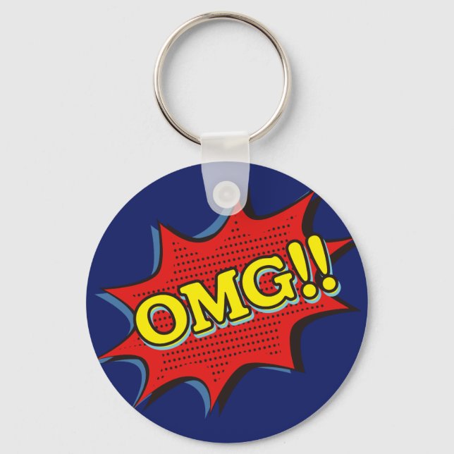 Comic Book OMG Exclamation Speech Bubble Key Ring (Front)