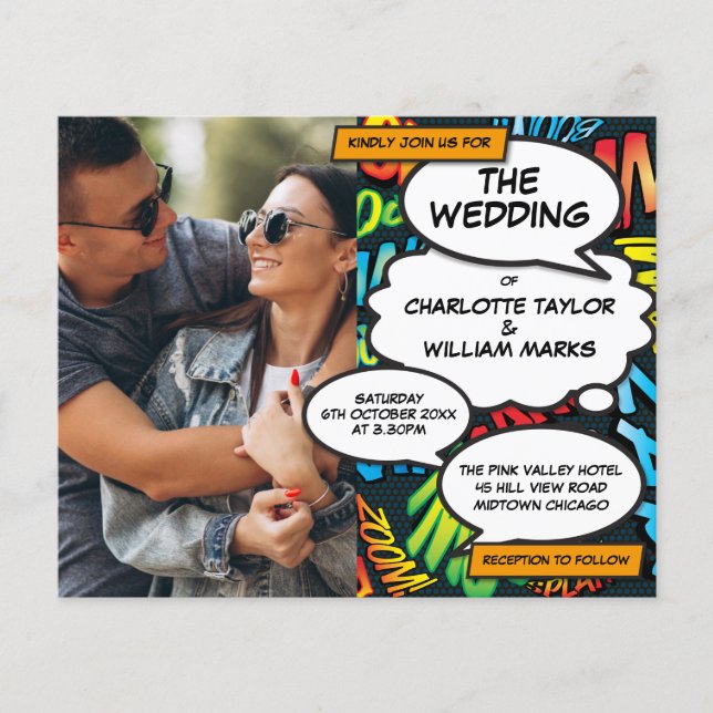 Comic Book Photo Budget Wedding Invitation (Front)