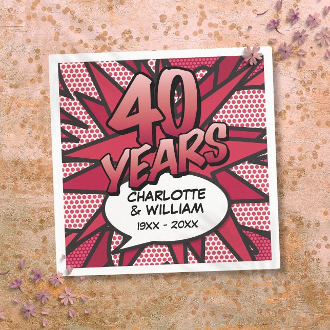 Comic Book Pop Art 40th Ruby Wedding Anniversary Napkin (Comic Book Pop Art 40th Ruby Wedding Anniversary Napkins)