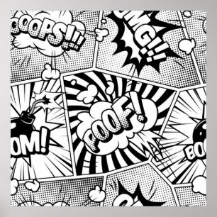 Comic Book Pop Art Black and White Poster