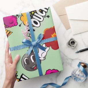 Comic Book Pop Art Boom Ouch Green Gift Wrapping  Paper