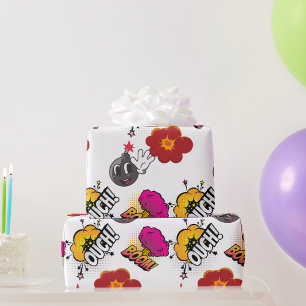 Comic Book Pop Art Boom Ouch White Gift Wrapping Paper